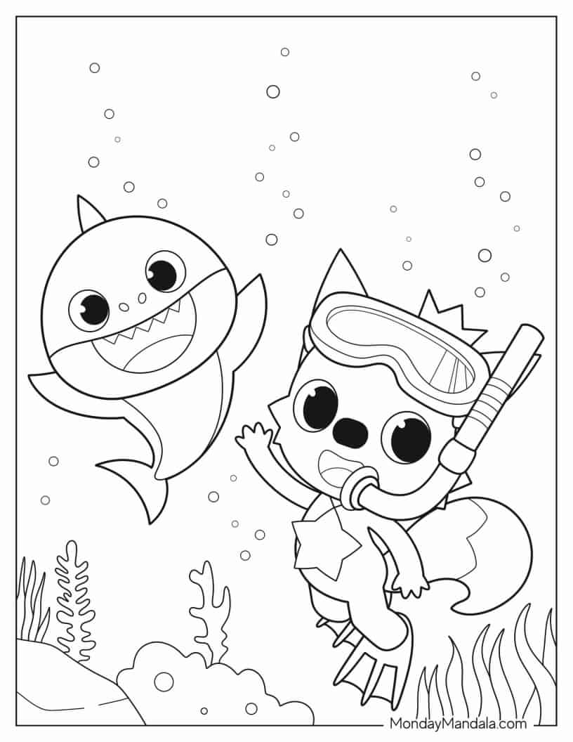 Cute Baby Shark And Pinkfong Coloring In coloring page