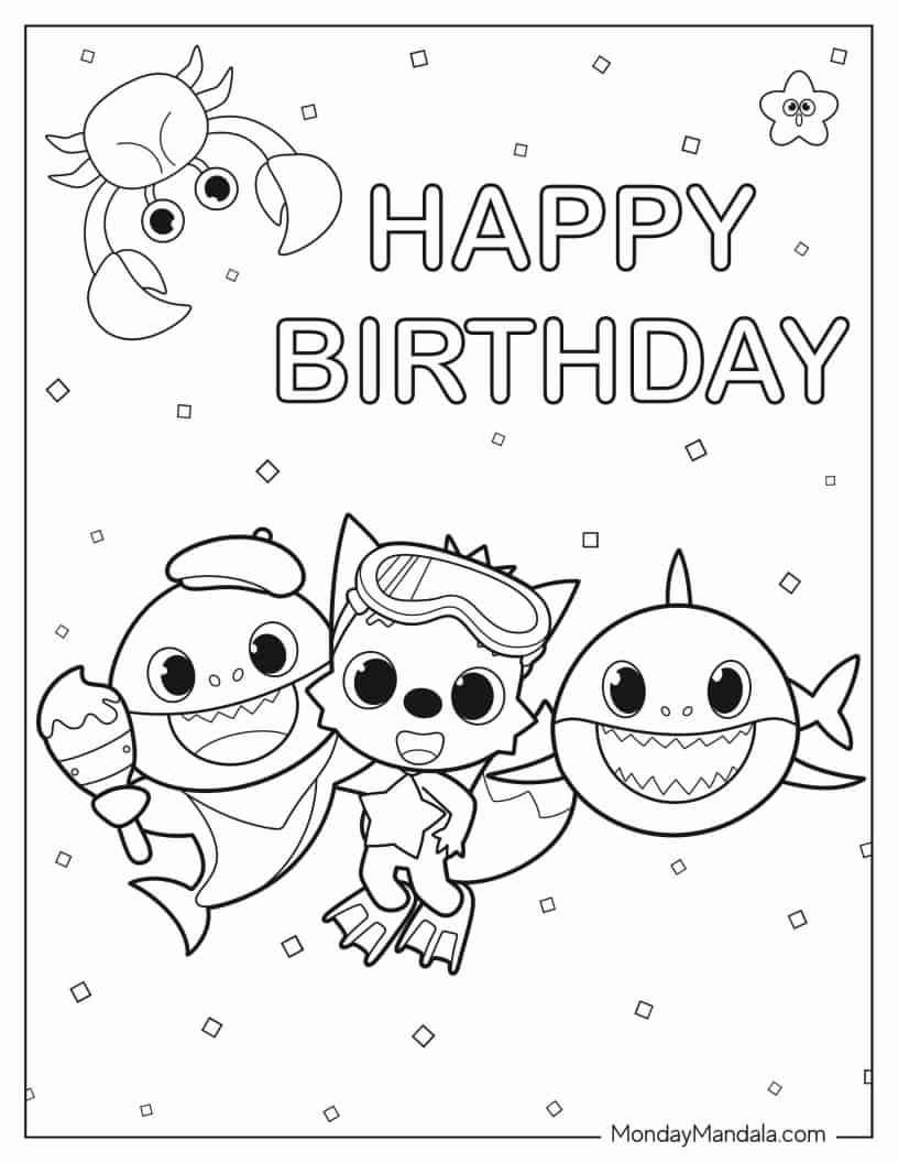 Happy Birthday Baby Shark Coloring Sheet coloring page