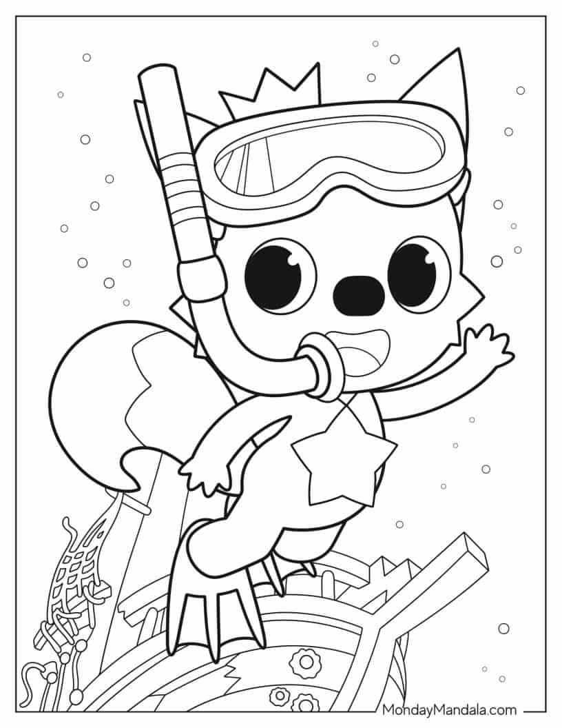 Pinkfong Cat Snorkeling Coloring Sheet coloring page