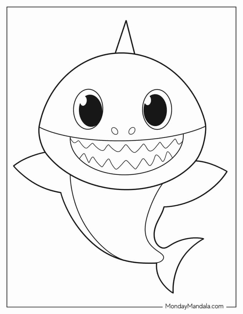 Simple Outline Of Daddy Shark For Preschoolers coloring page