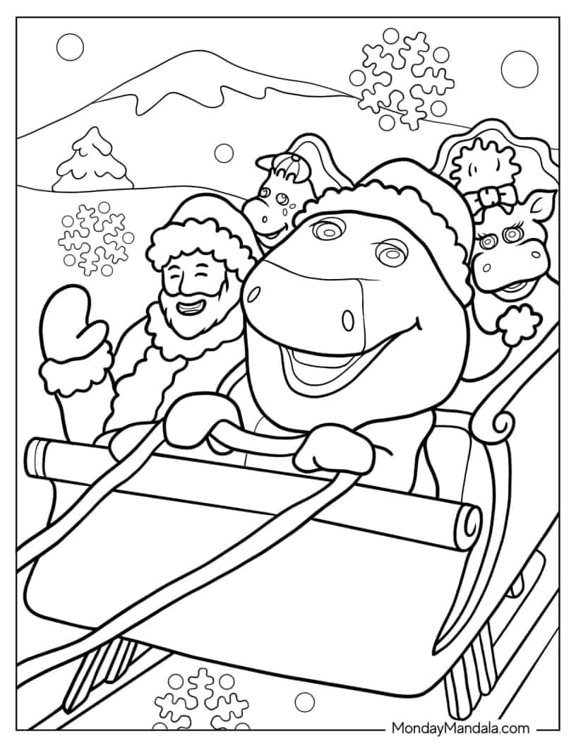 Barney And Friends With Santa Claus On Christmas Coloring In coloring page