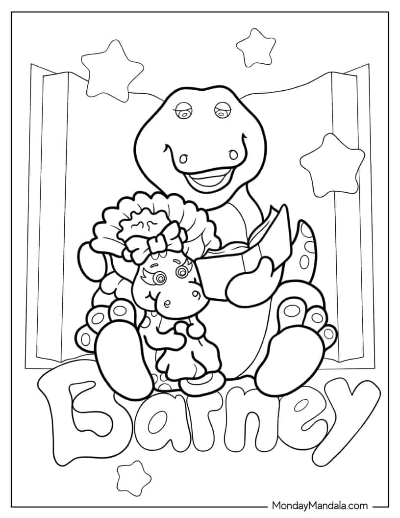 Barney Reading To Baby Bop coloring page