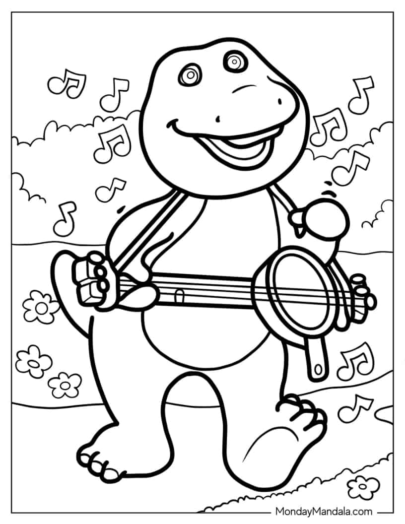 Barney Singing And Playing Guitar Coloring Sheet coloring page