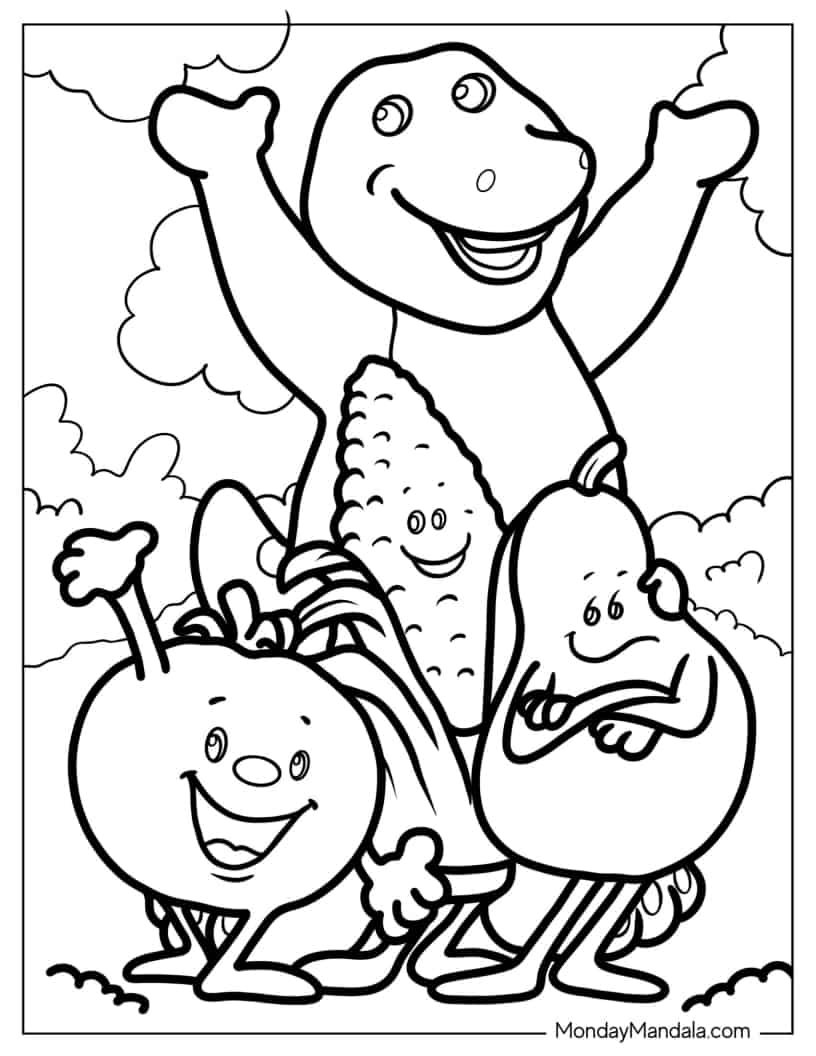 Barney With Food Friends coloring page
