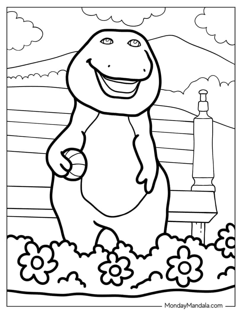 Coloring Page Of Barney Gardening For Kids coloring page