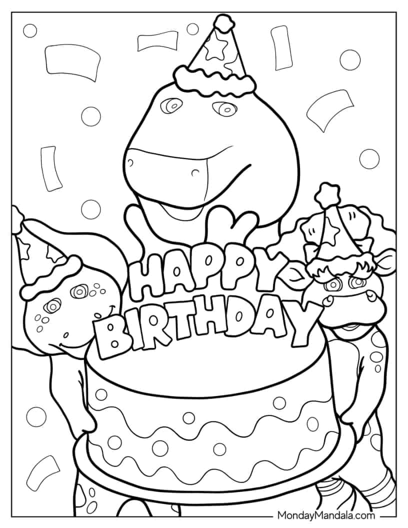 Happy Birthday Barney And Friends Coloring Page coloring page