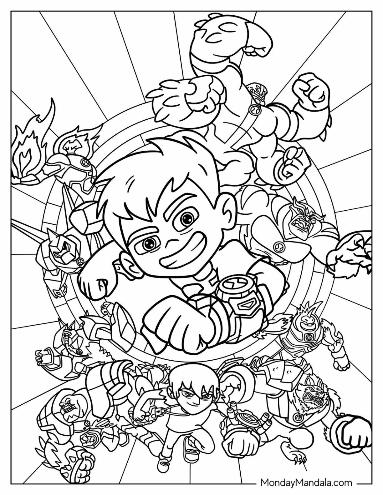 Ben 10 Coloring Page Of And Kevin Levin With Aliens coloring page