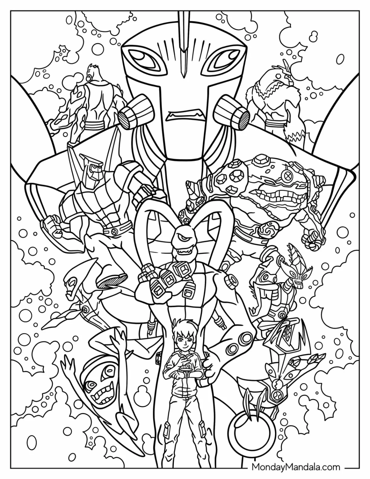 Ben 10 Coloring Page Of Ben Tennyson With Original Alien Transformations coloring page