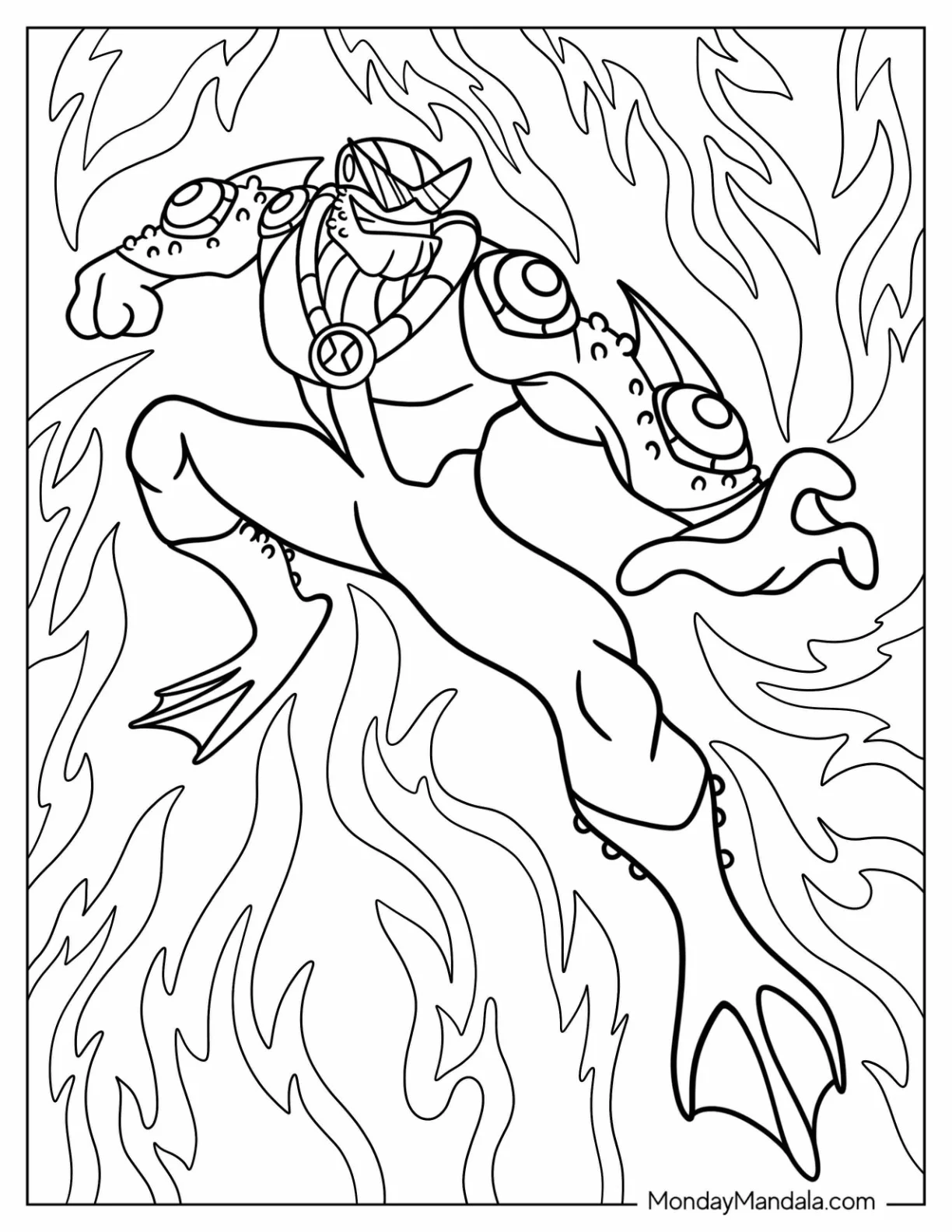 Ben 10 Coloring Page Of Bullfrag Smirking In Battle coloring page