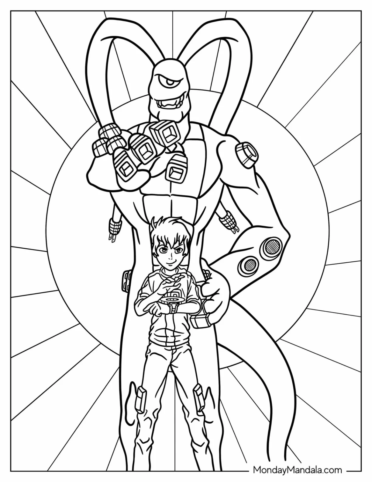 Ben 10 Coloring Page Of Feedback Alien Standing Behind Ben coloring page