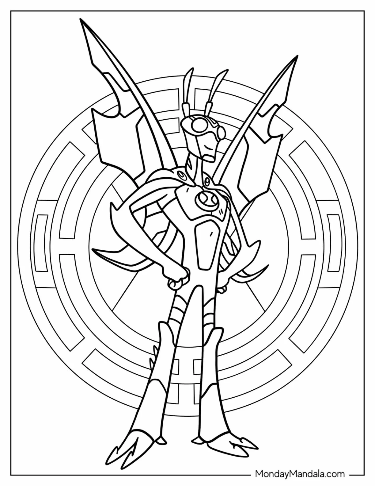 Ben 10 Coloring Page Of Stinkfly In Front Of Omnitrix coloring page