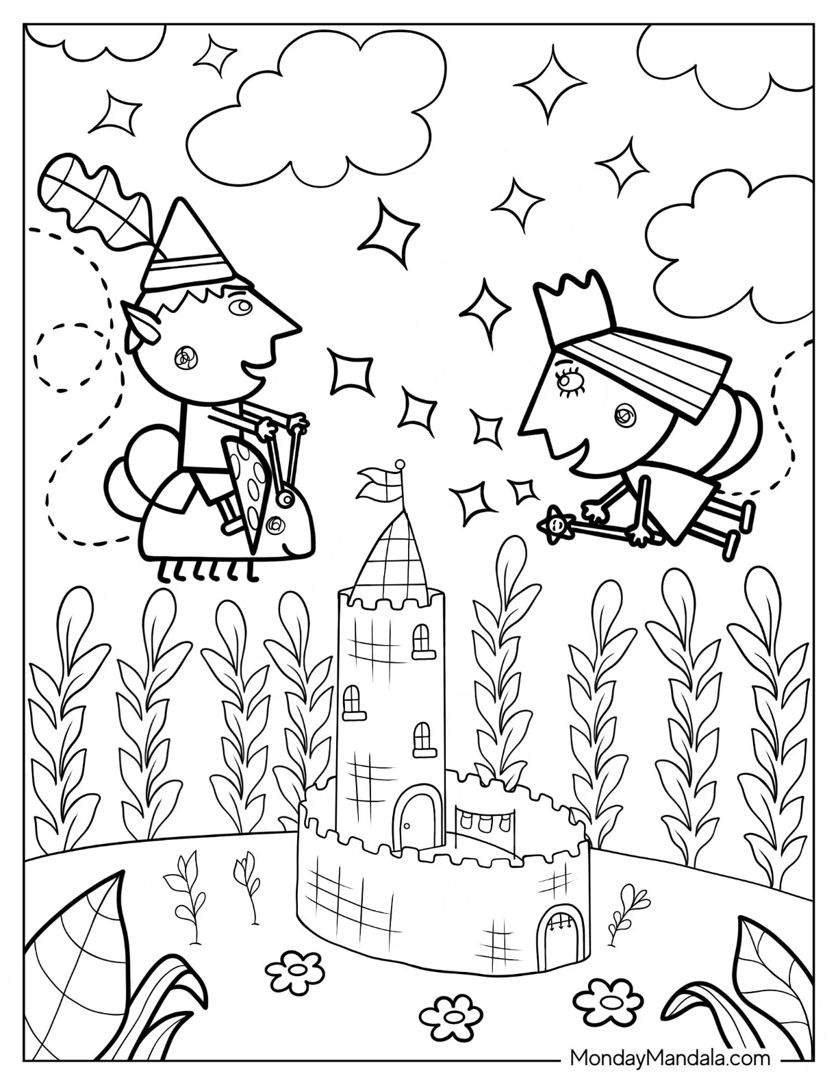 Ben And Holly Coloring Page Flying Over Little Kingdom coloring page