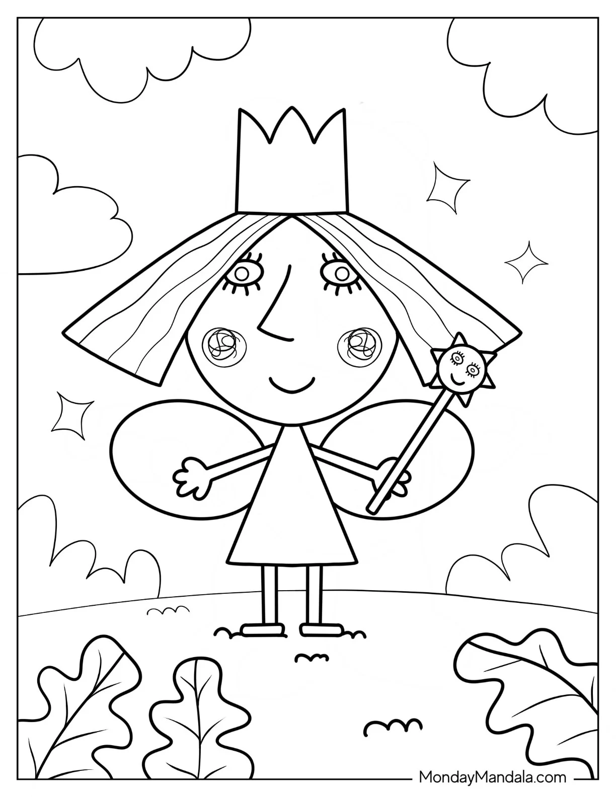 Ben And Holly Coloring Page Of Simple Holly Holding Wand For Kids coloring page — printable line art