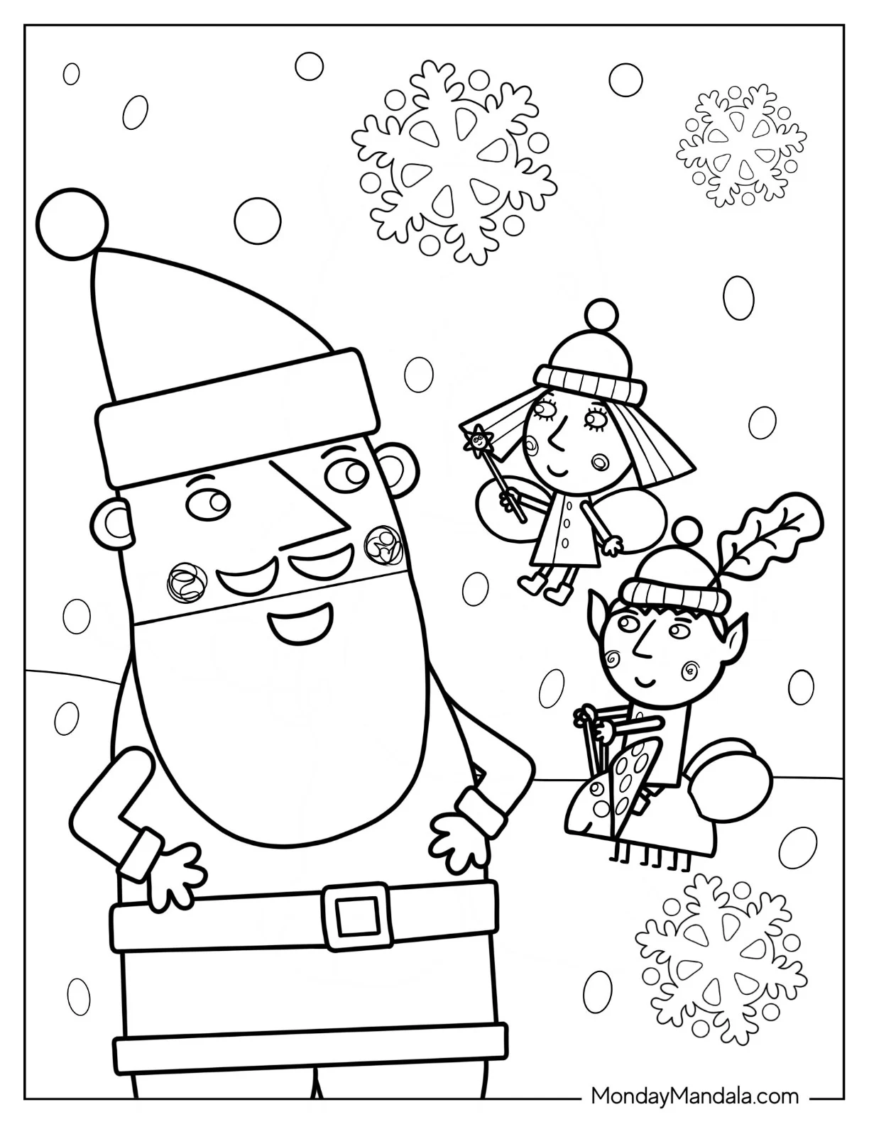 Ben And Holly Coloring Page With Santa Claus On Christmas coloring page — printable line art