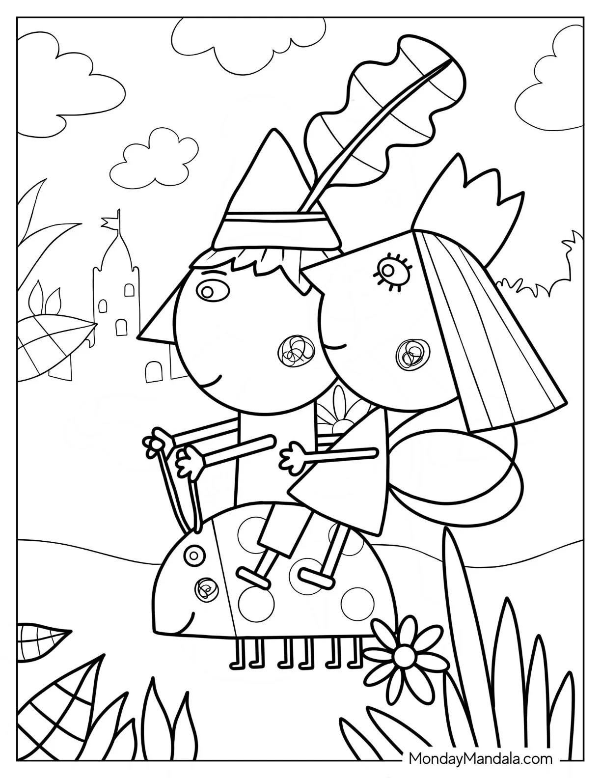 Cute Ben And Holly Coloring Page Riding On Gaston coloring page