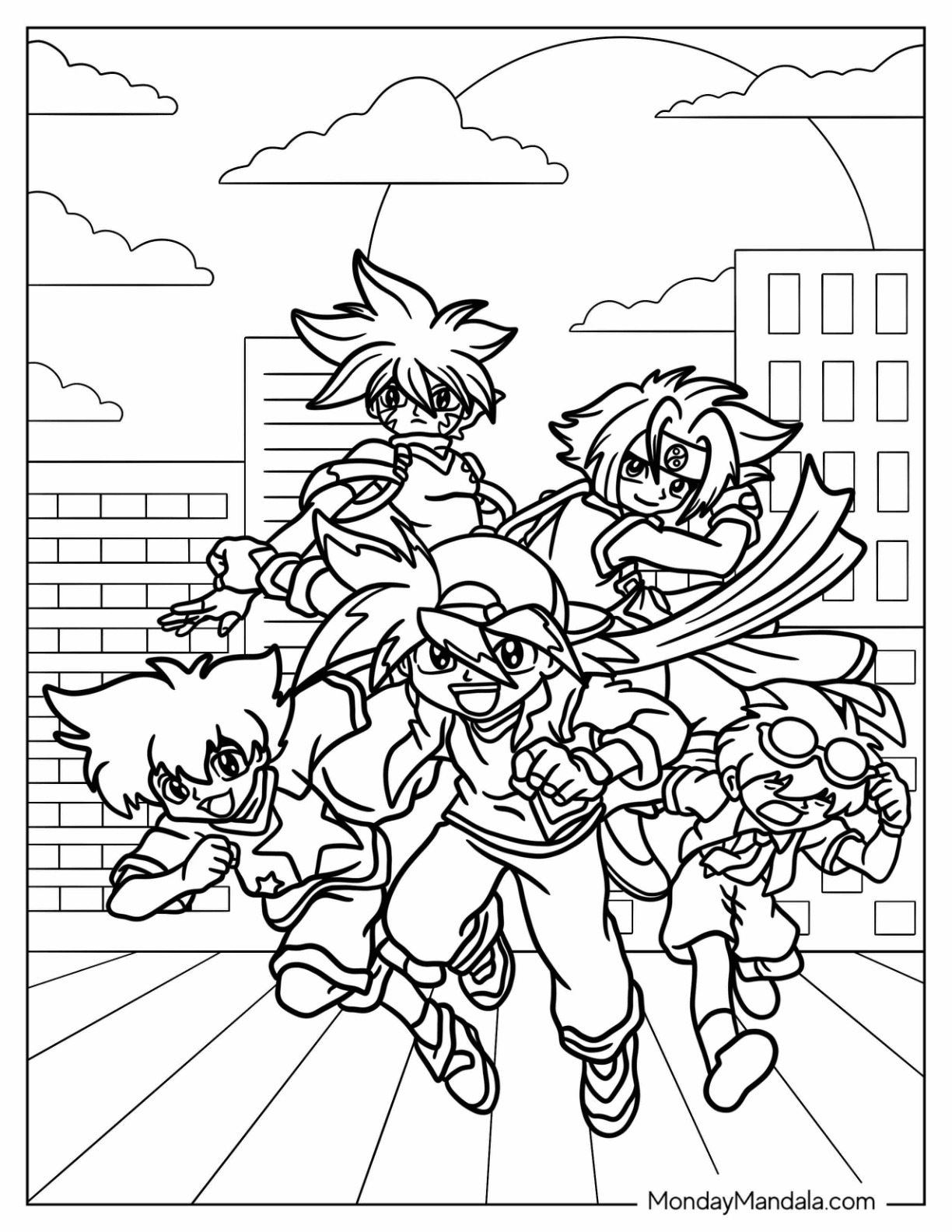 Beyblade Coloring Page Of V Force Tyson, Max, Kai, Ray, And Kenny coloring page