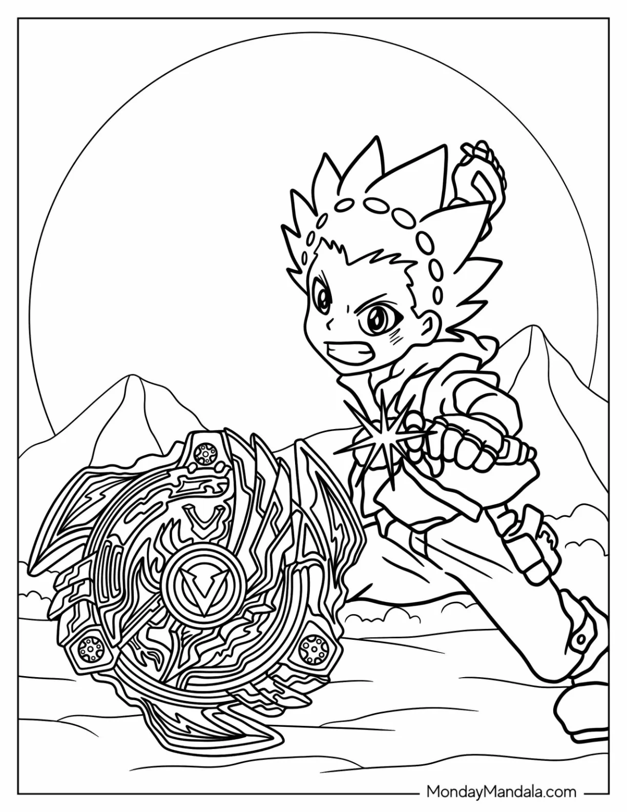 Beyblade Coloring Page Of Valt Aoi Launching Beyblade Valtryek For Kids coloring page