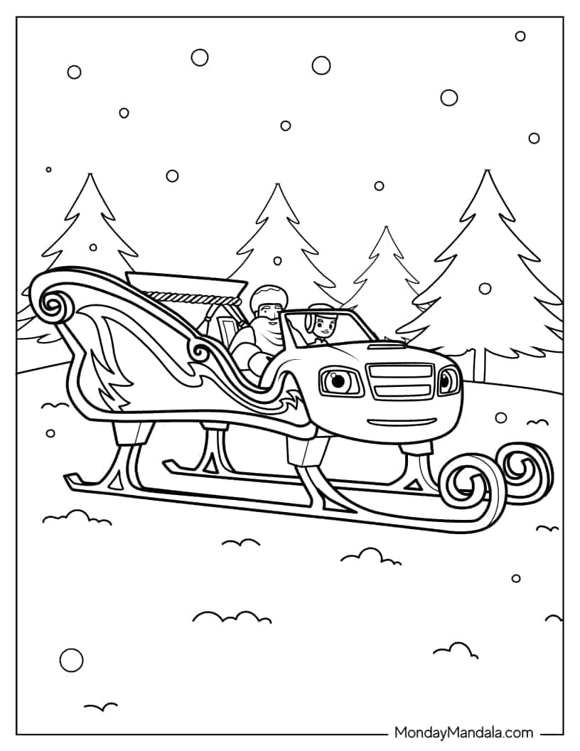 AJ and Sleigh Blaze With Santa Claus to Color coloring page