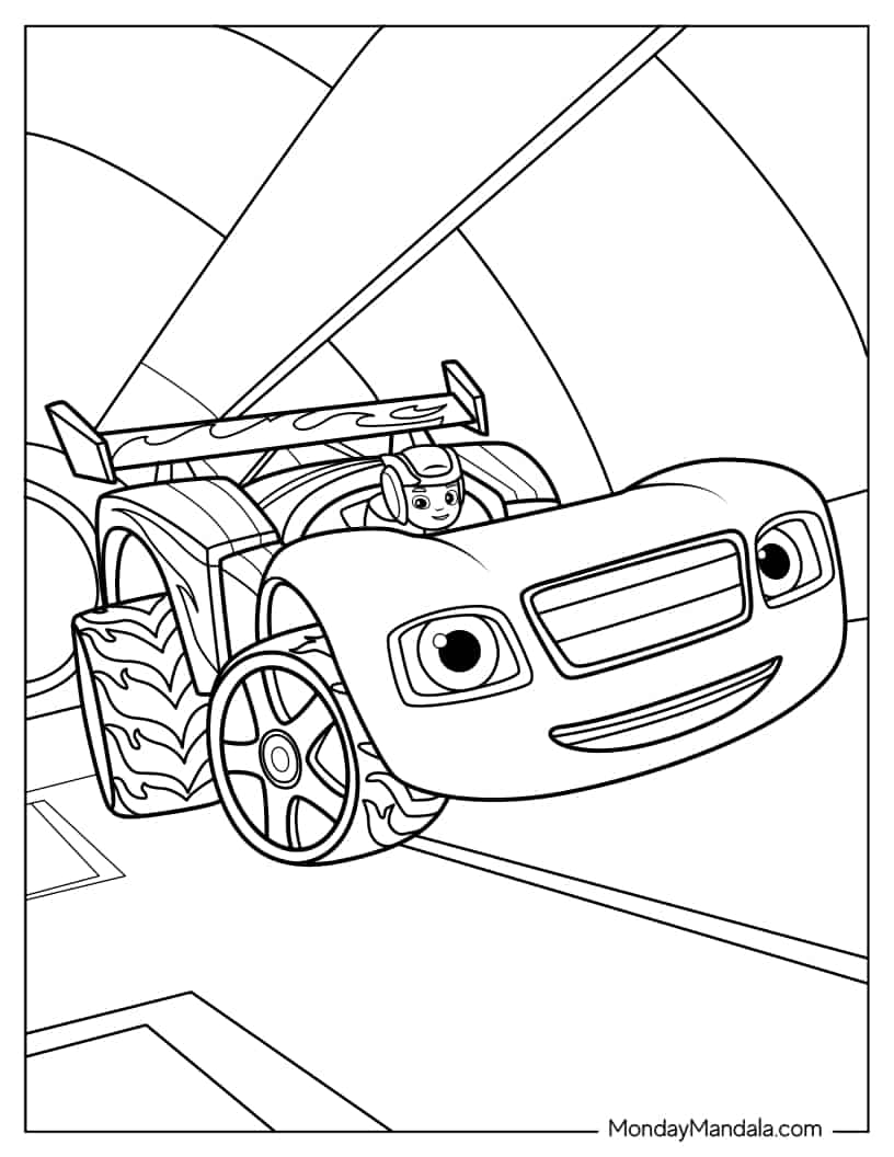 AJ Driving Blaze Race Car coloring page