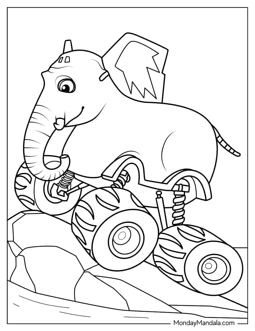 Coloring Sheet of Bump Monster Machine Doing Tricks coloring page