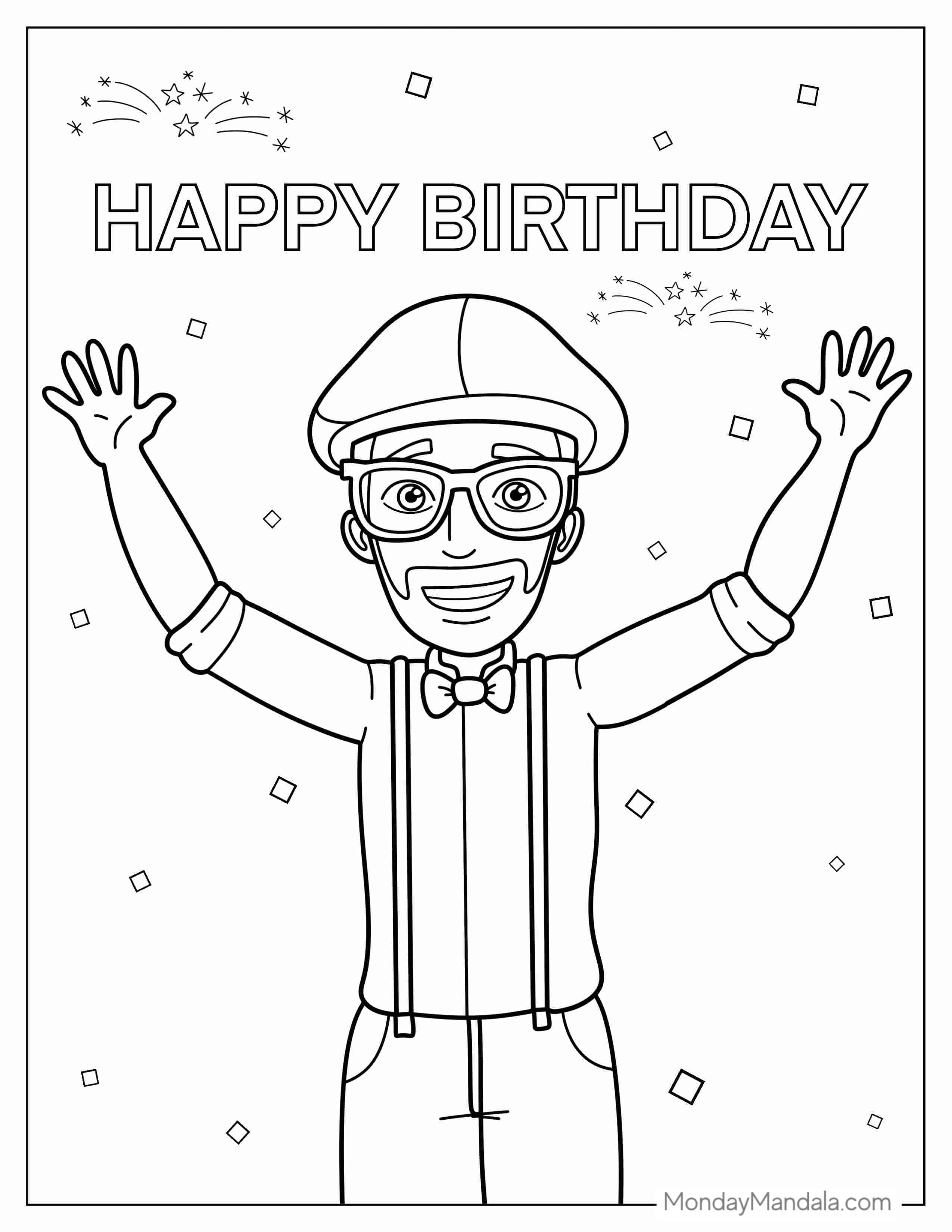 Happy Birthday Blippi Coloring Sheet For Kids coloring page