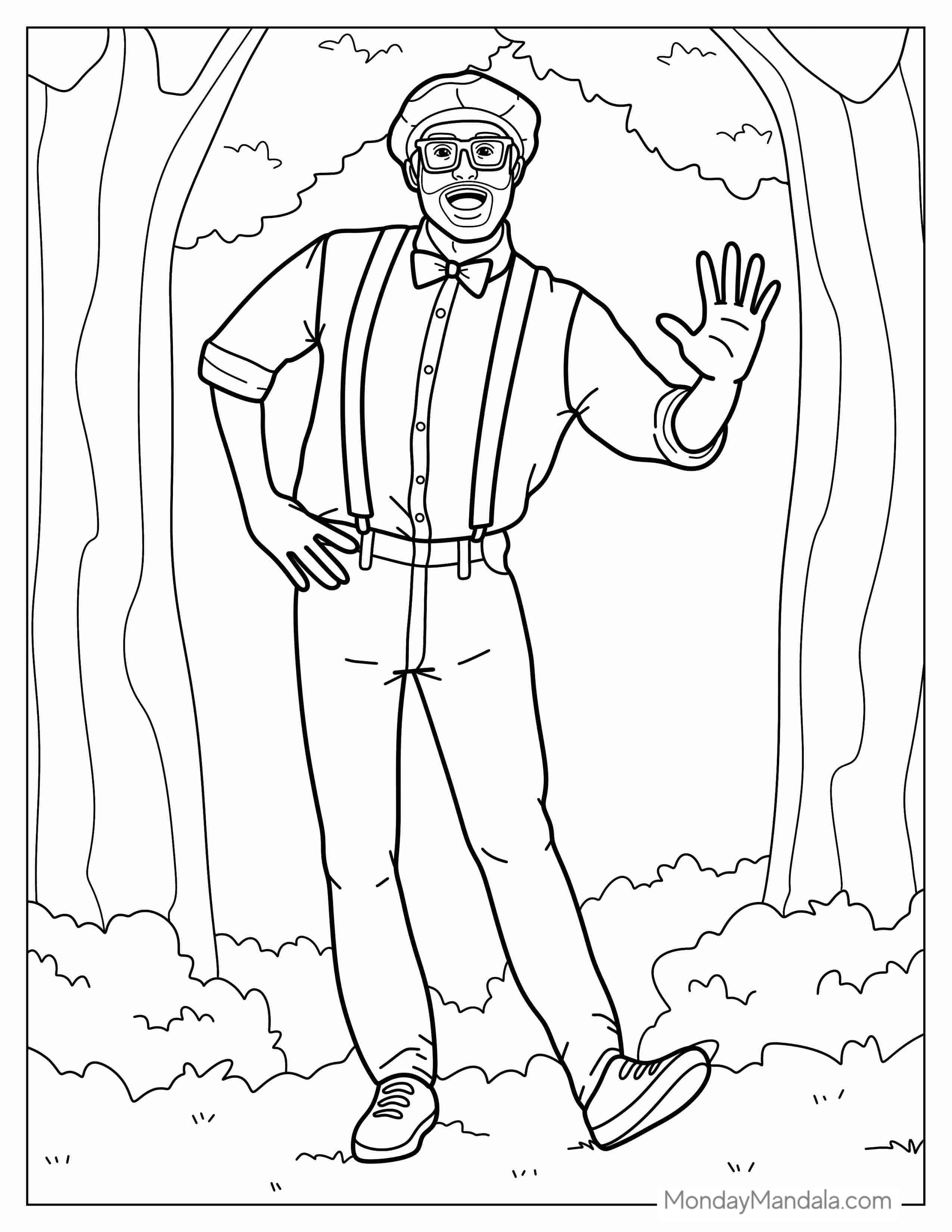 Smiling Blippi In Overalls To Color coloring page