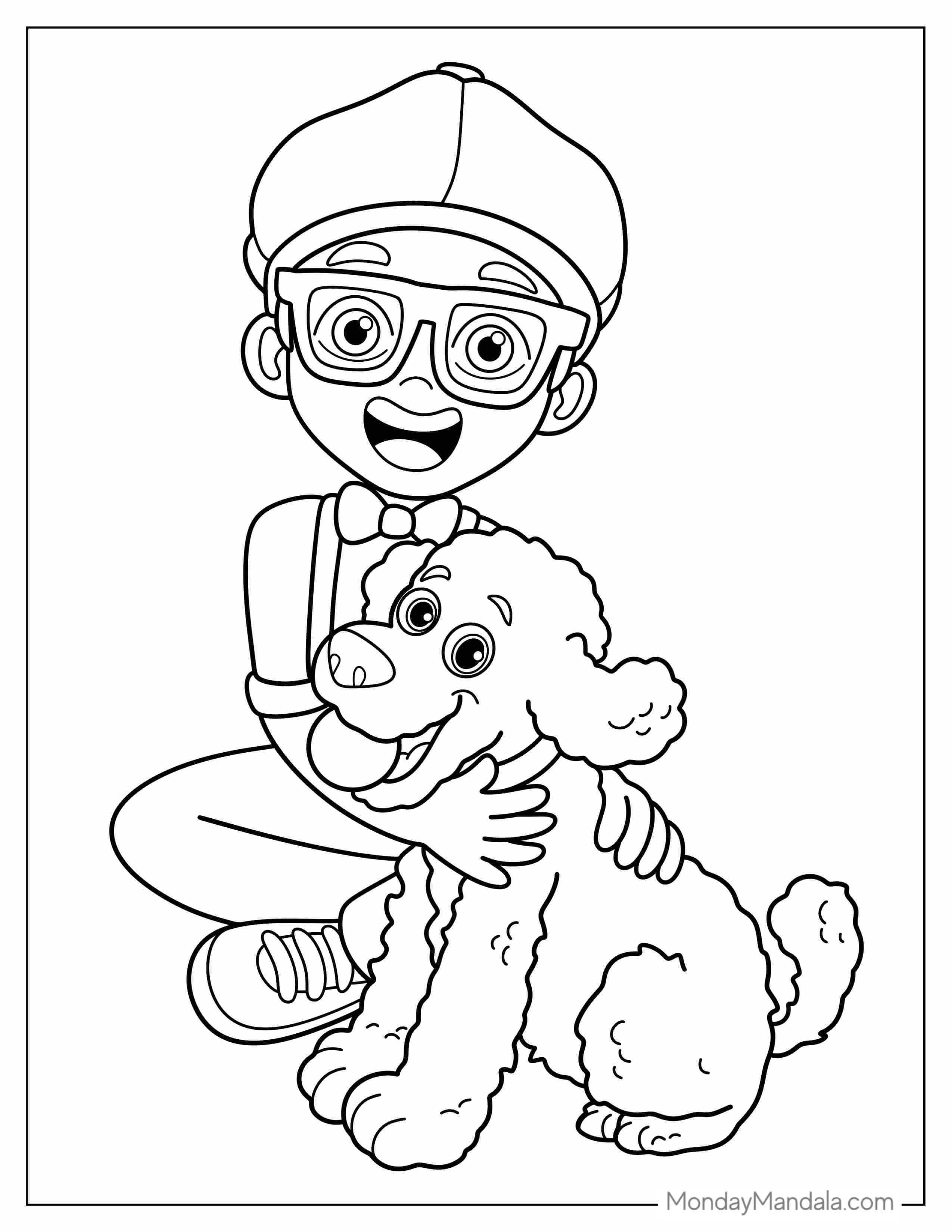 Young Blippi Playing With a Dog To Color coloring page