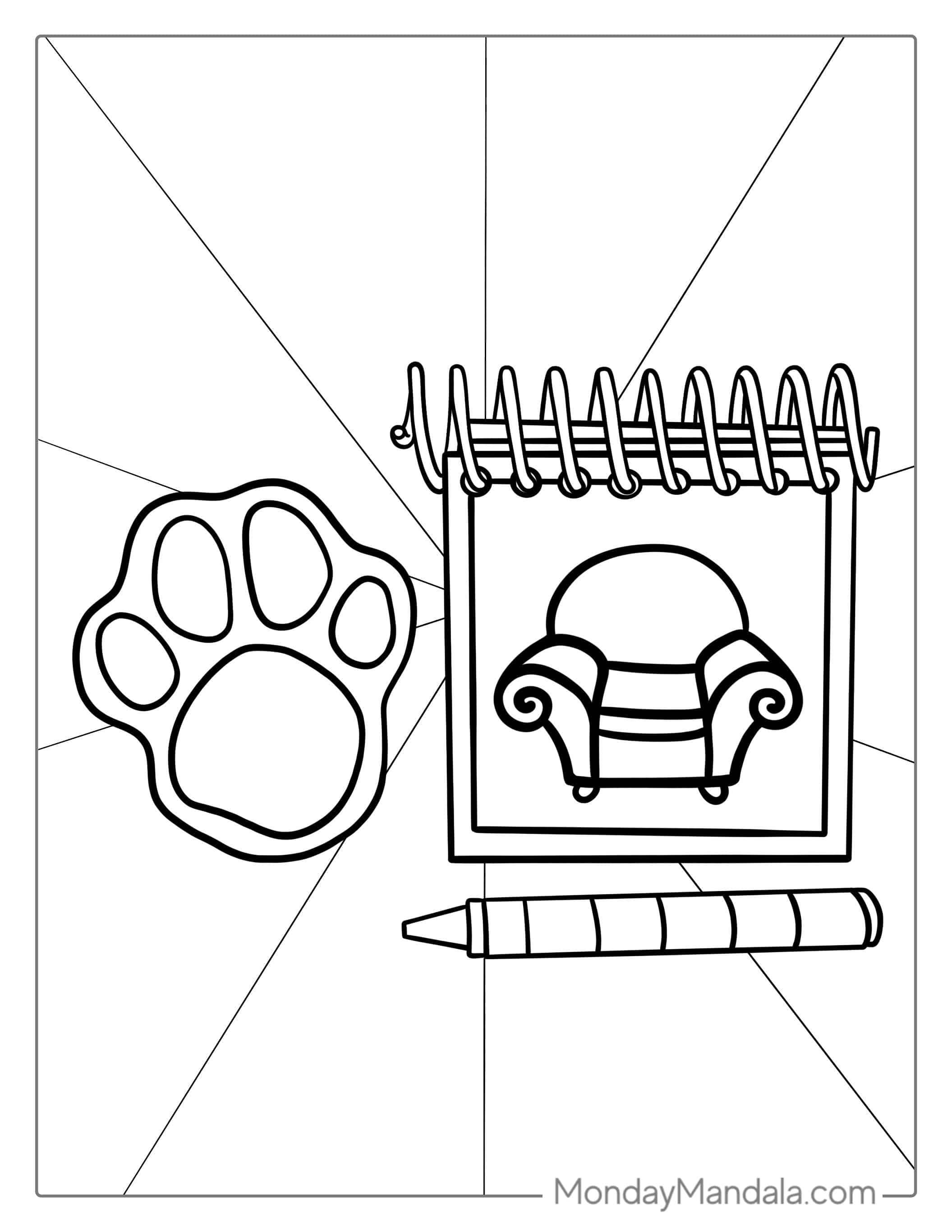 Blue_s Clues Notebook With Crayon And Paw Print Coloring Page coloring page