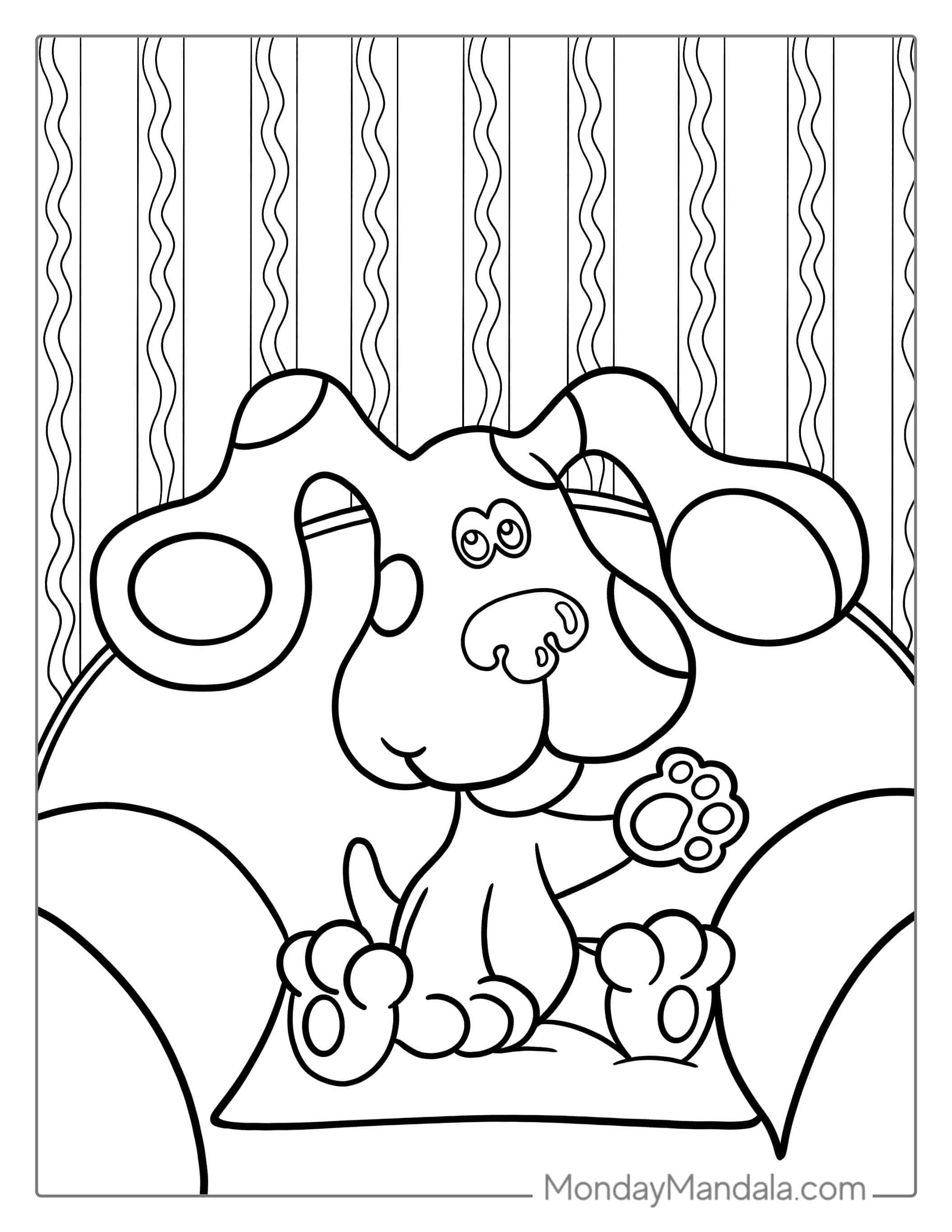 Blue Sitting On The Thinking Chair To Color coloring page — printable line art