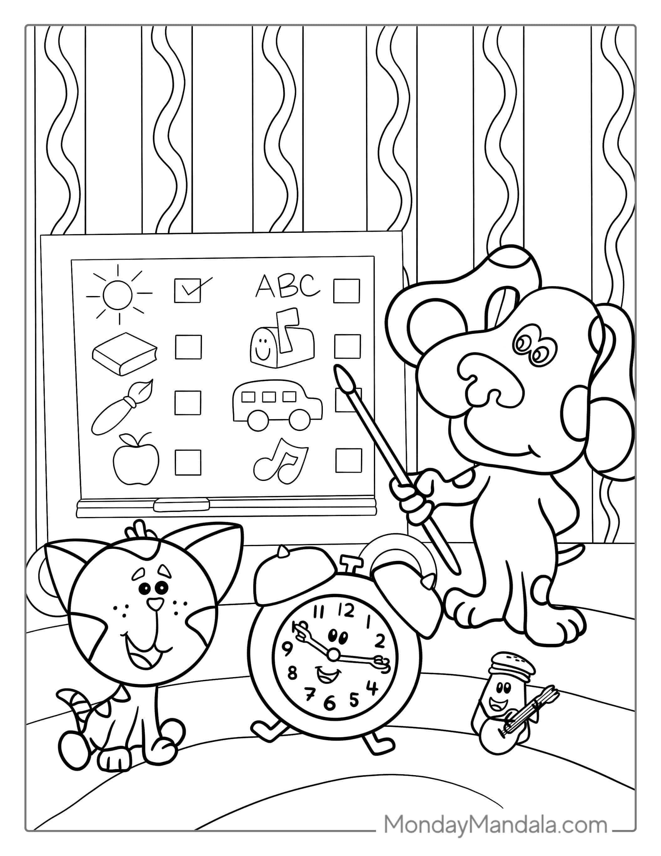 Blue Teaching a Lesson To His Friends coloring page — printable line art