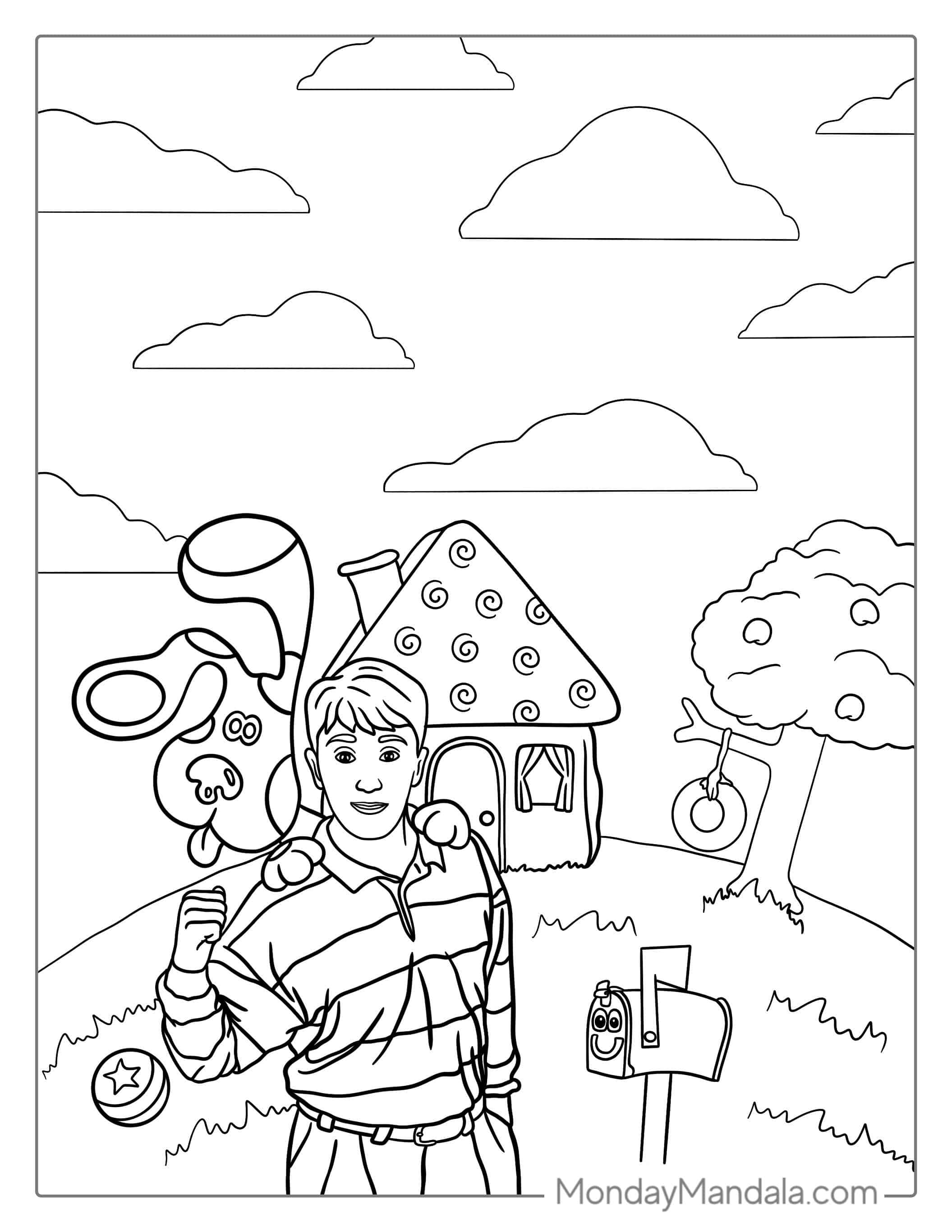Steve And Blue In Front Of House Coloring Page coloring page