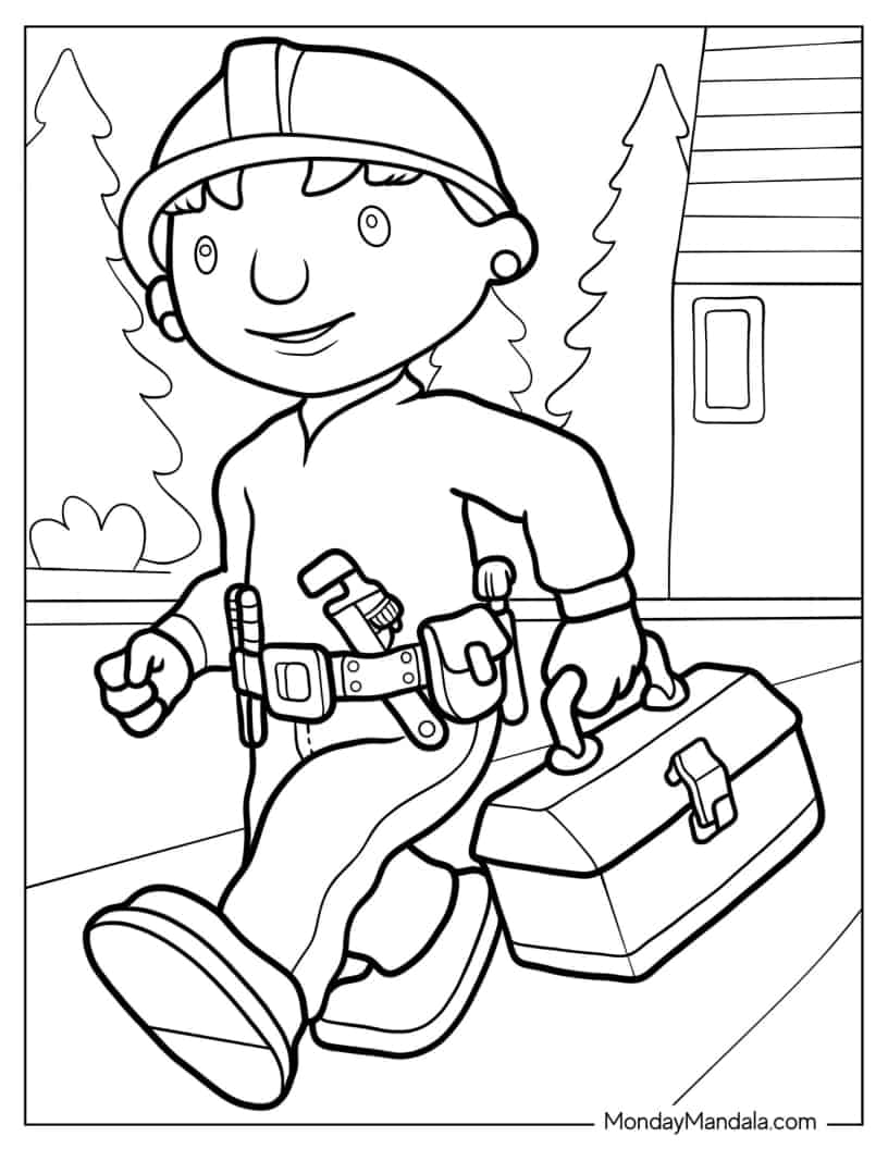 Bob Carrying Toolbox coloring page — printable line art