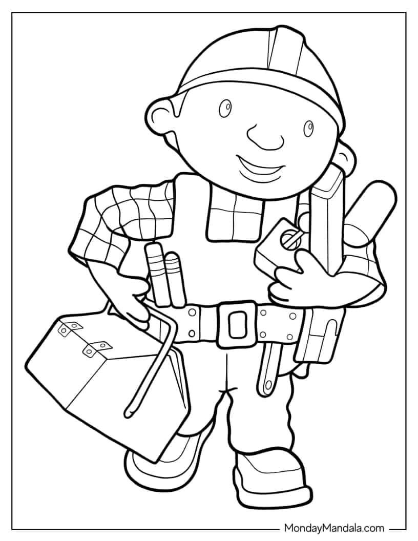 Bob The Builder Outline Coloring In For Kids coloring page