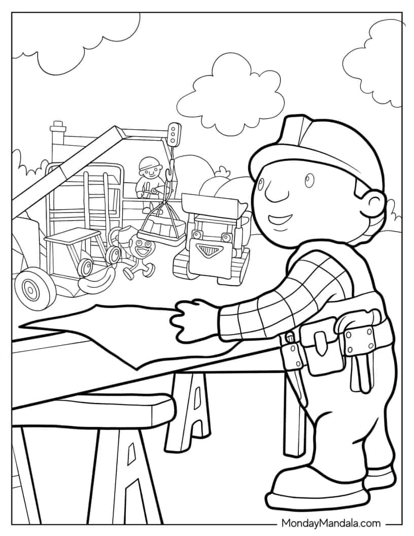 Bob The Builder With Crew In Construction Site coloring page