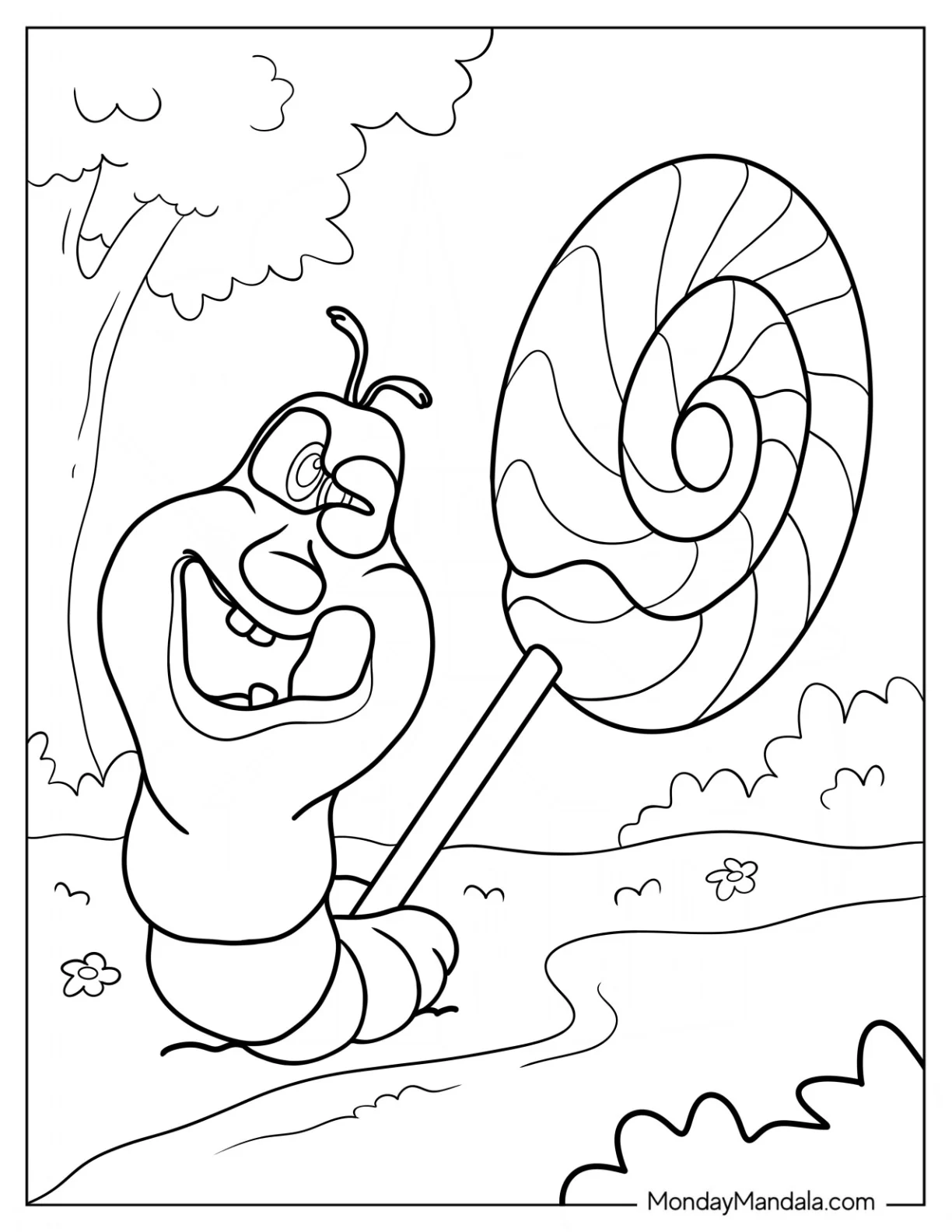 Booba Coloring Page Of Dooda Carrying A Large Lollipop For Preschoolers coloring page