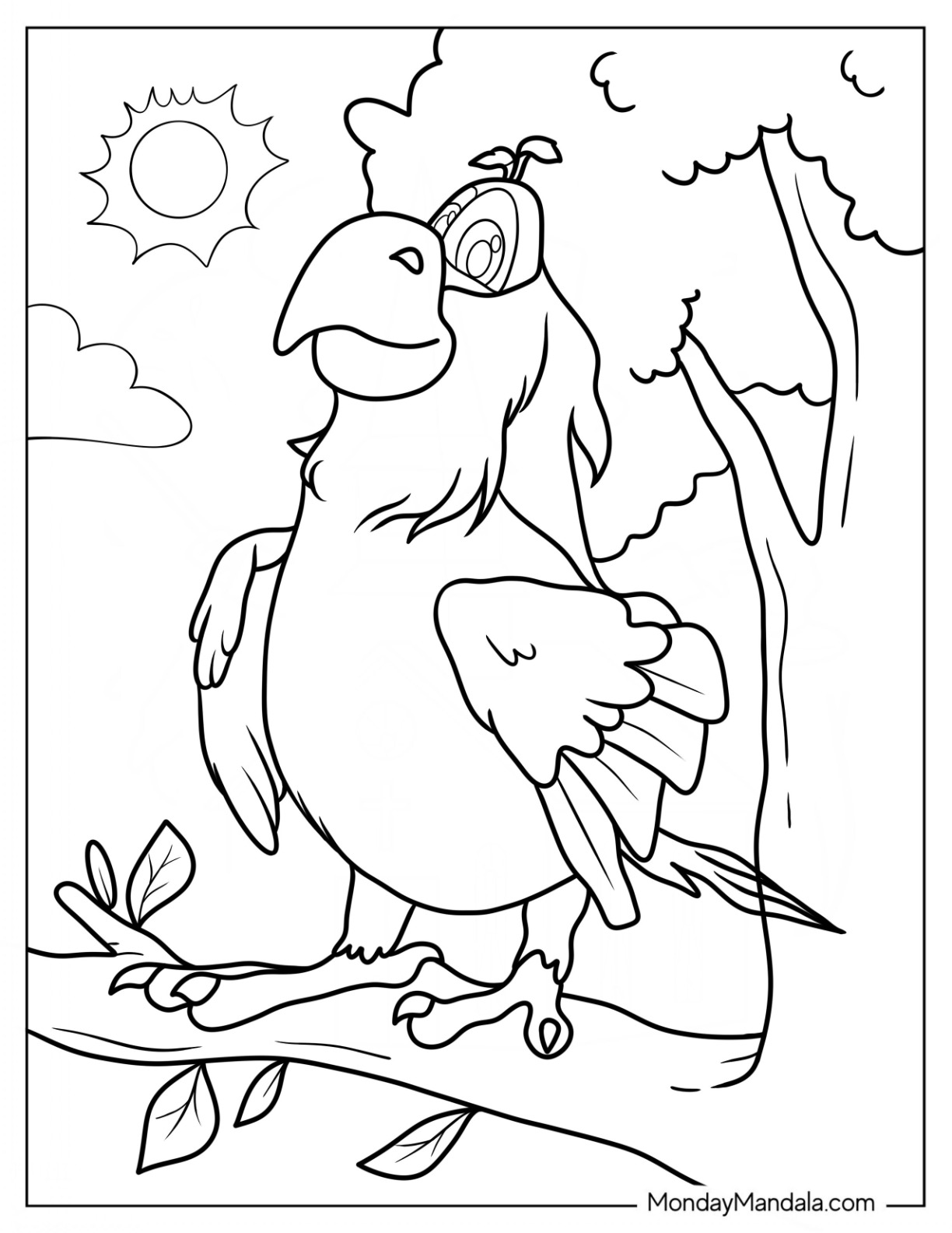 Booba Coloring Page Of Simple Mr. Beak Perched On A Tree coloring page