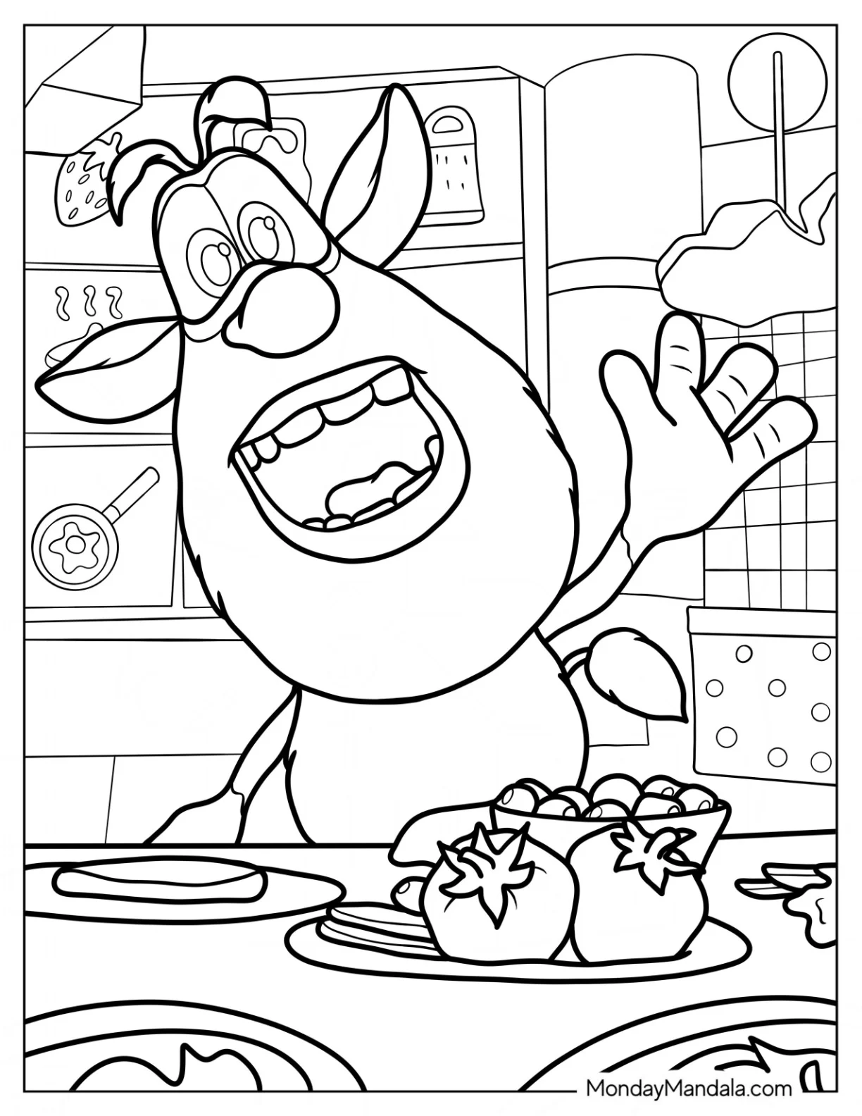 Booba Coloring Page Waving In The Kitchen coloring page