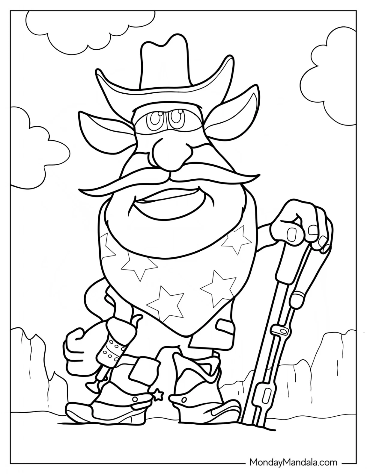 Cowboy Booba Coloring Page Holding Shotgun coloring page