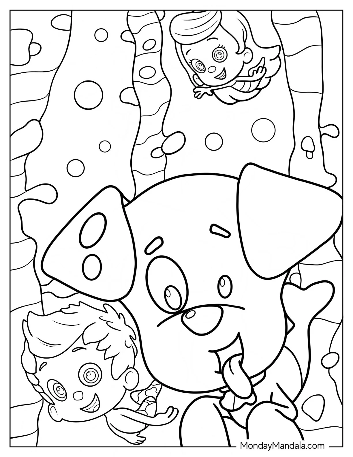 Bubble Guppies Coloring Page Of Easy Bubble Puppy With Gil And Molly For Kids coloring page — printable line art
