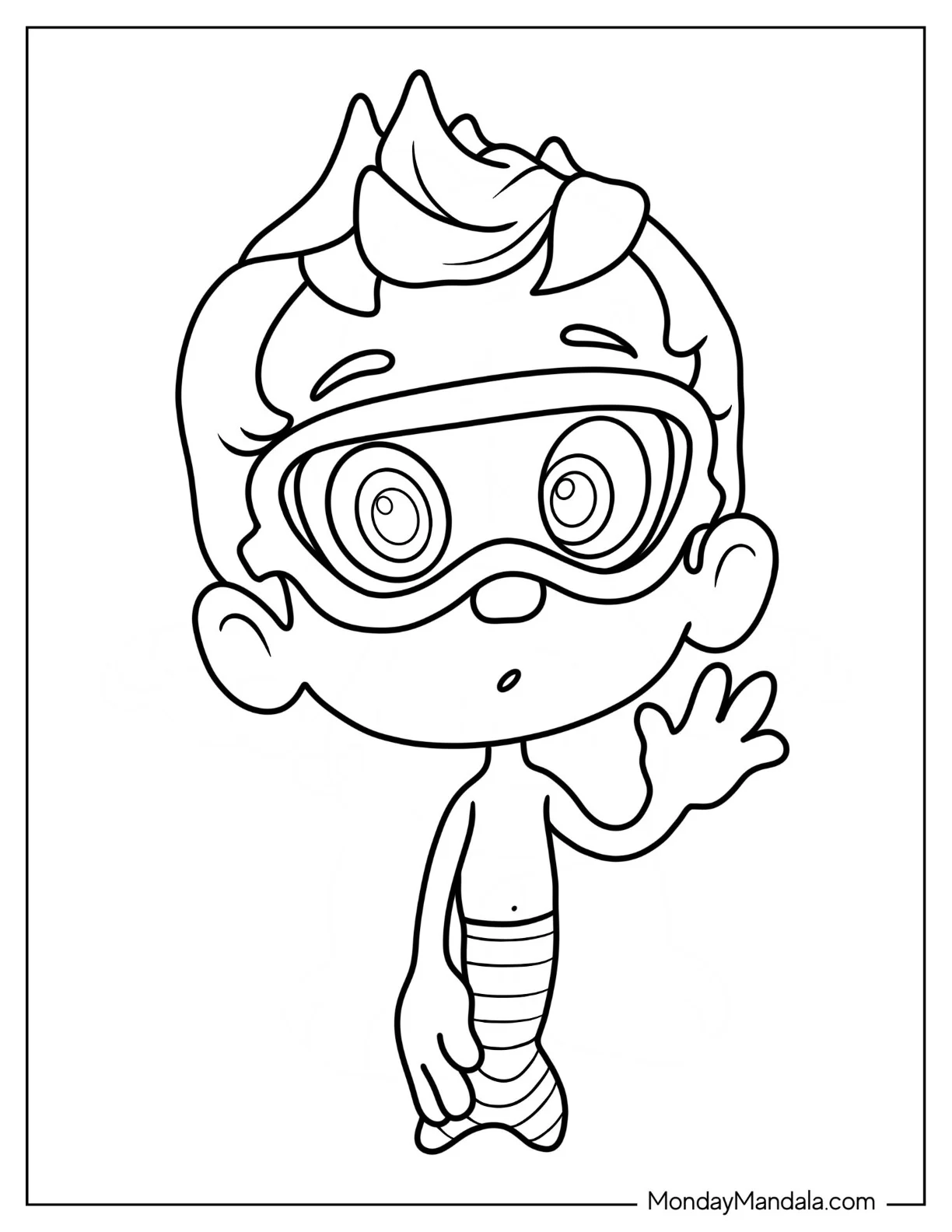 Bubble Guppies Coloring Page Of Gil Wearing Goggles And Waving coloring page