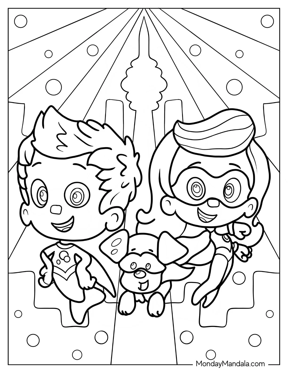 Bubble Guppies Coloring Page Of Super Molly, Gil, And Bubble Puppy coloring page