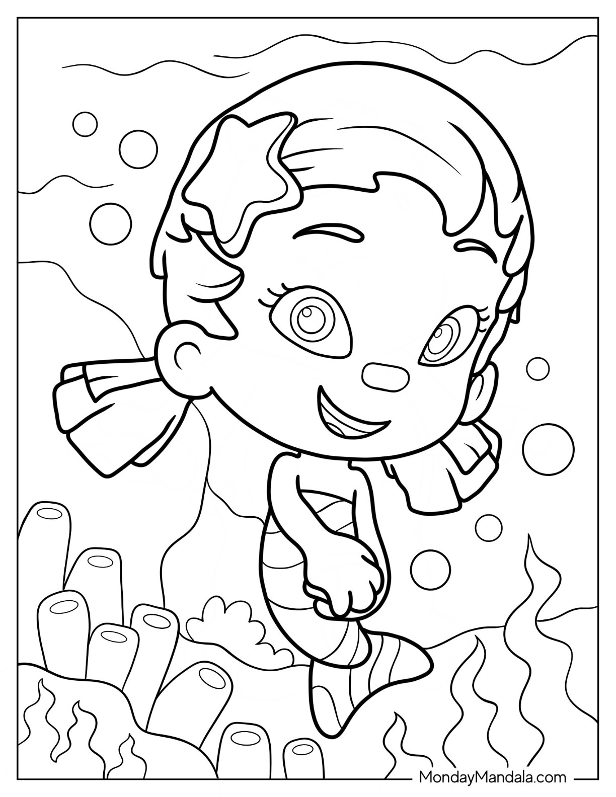 Kawaii Mermaid Oona Bubble Guppies Coloring Page coloring page