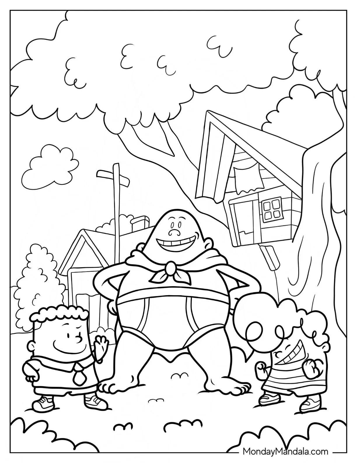 Captain Underpants Coloring Page Ed Helms With Harold And George In Backyard coloring page — printable line art