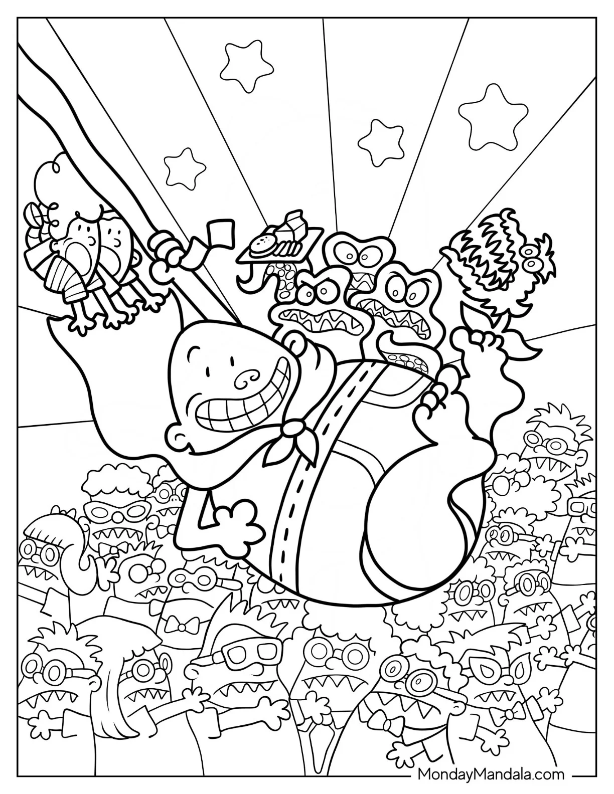Captain Underpants Coloring Page Fighting Alien Lunchroom Ladies And Nerds coloring page