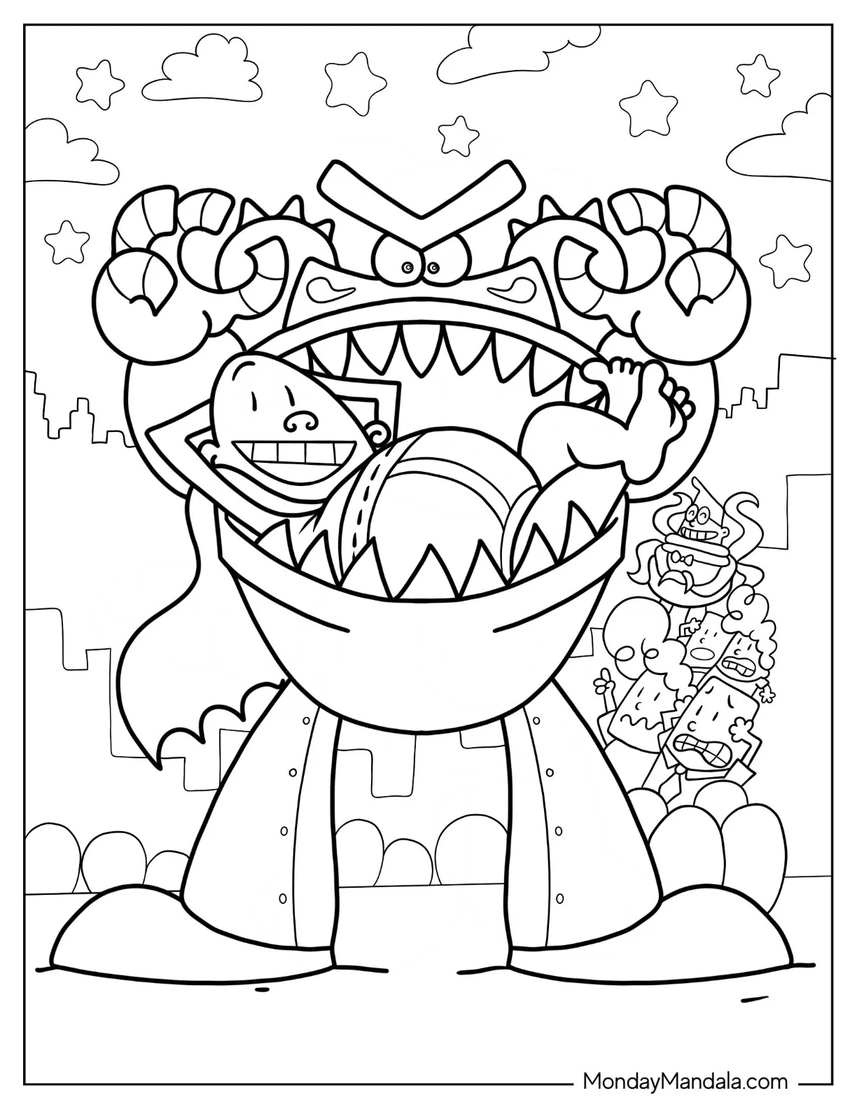 Captain Underpants Coloring Page Inside The Mouth Of Turbo Toilet coloring page — printable line art