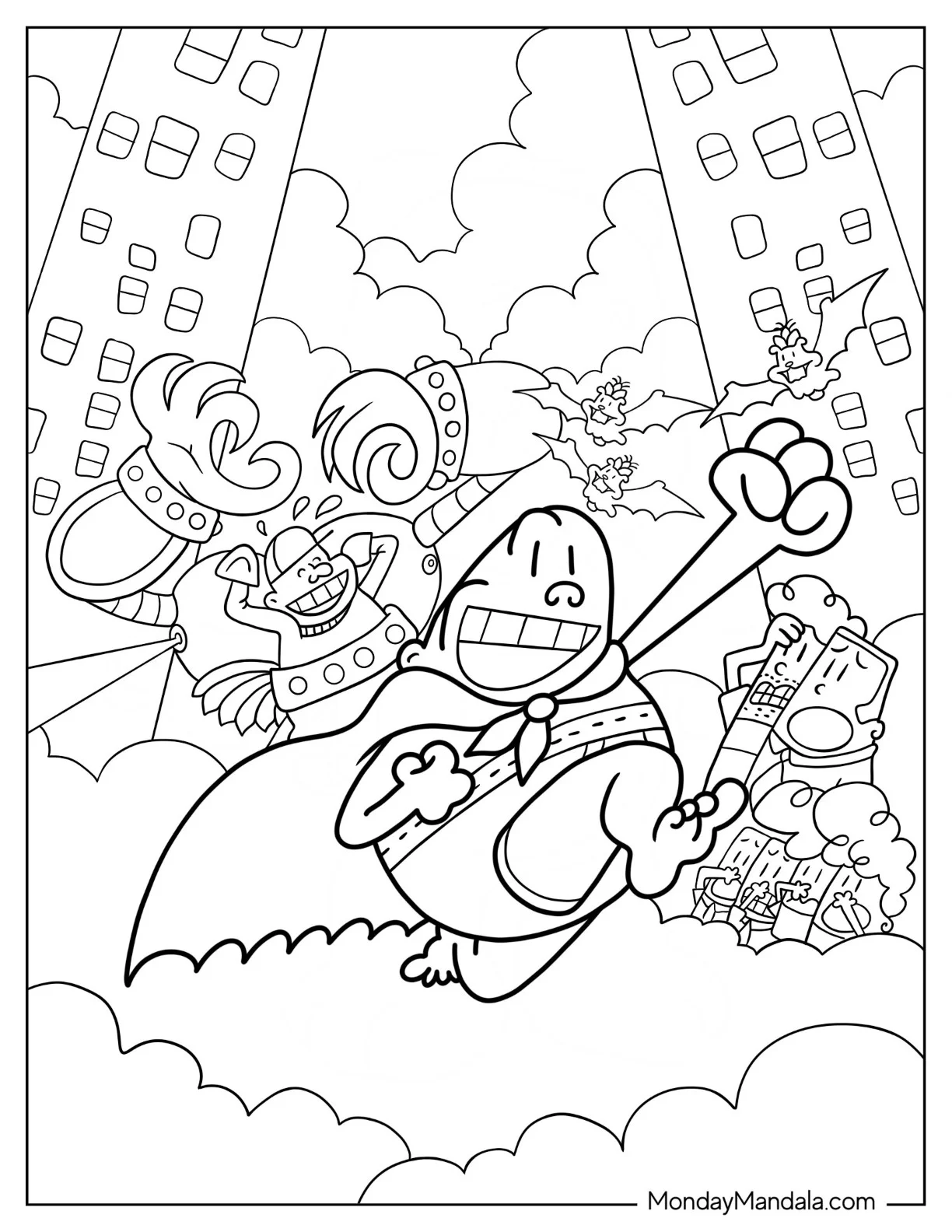 Captain Underpants Coloring Page Of Fighting Bad Guys In The City coloring page