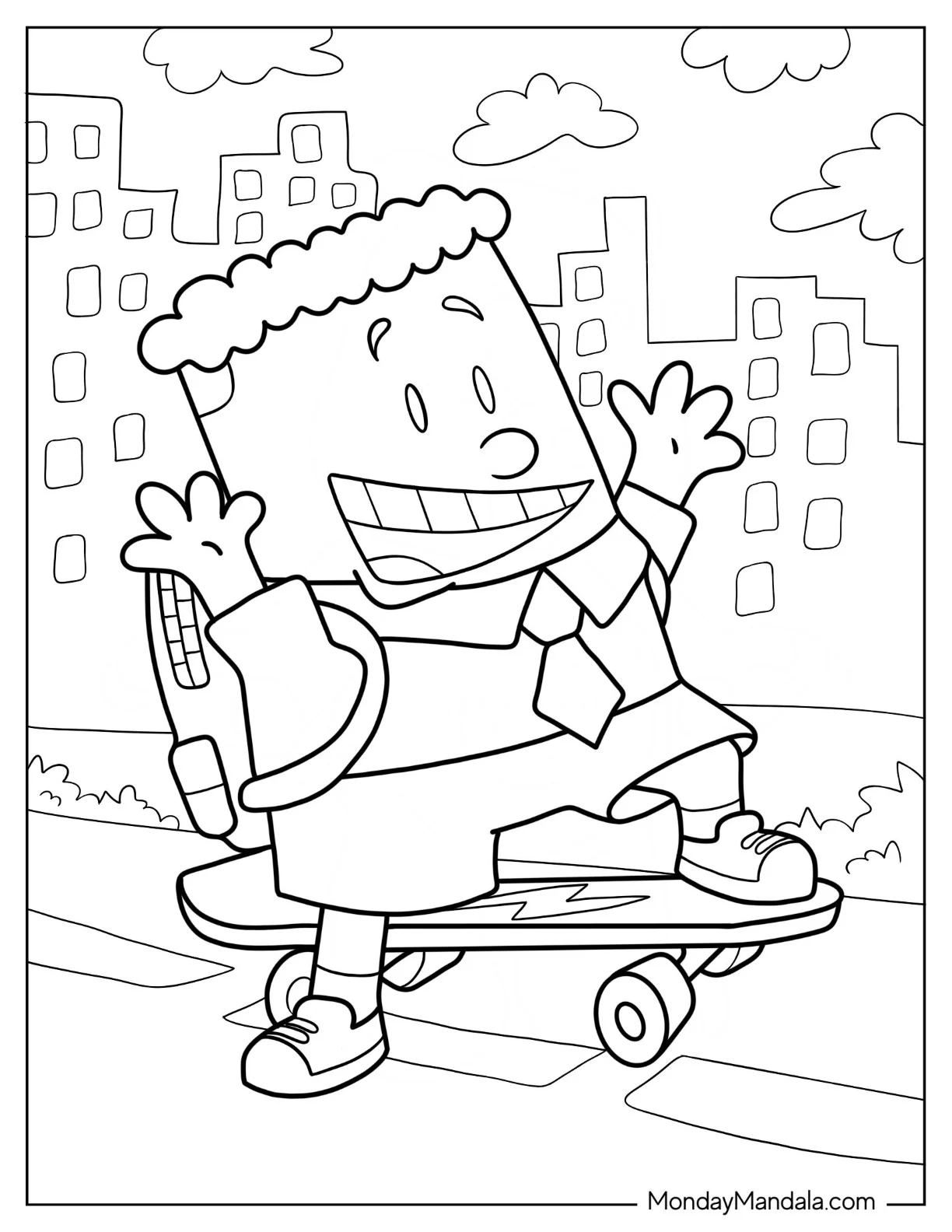 Captain Underpants Coloring Page Of Kawaii George Beard Skateboarding coloring page