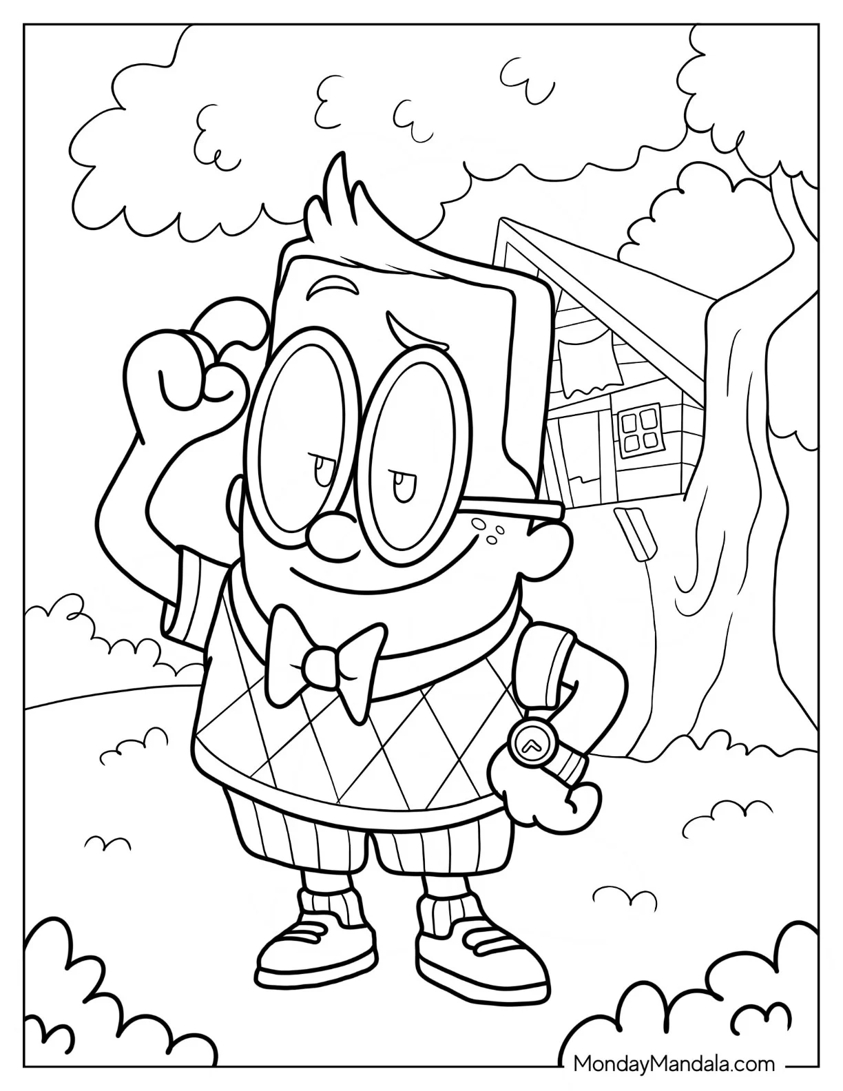 Captain Underpants Coloring Page Of Melvin Sneedly Standing Outside Of Treehouse coloring page