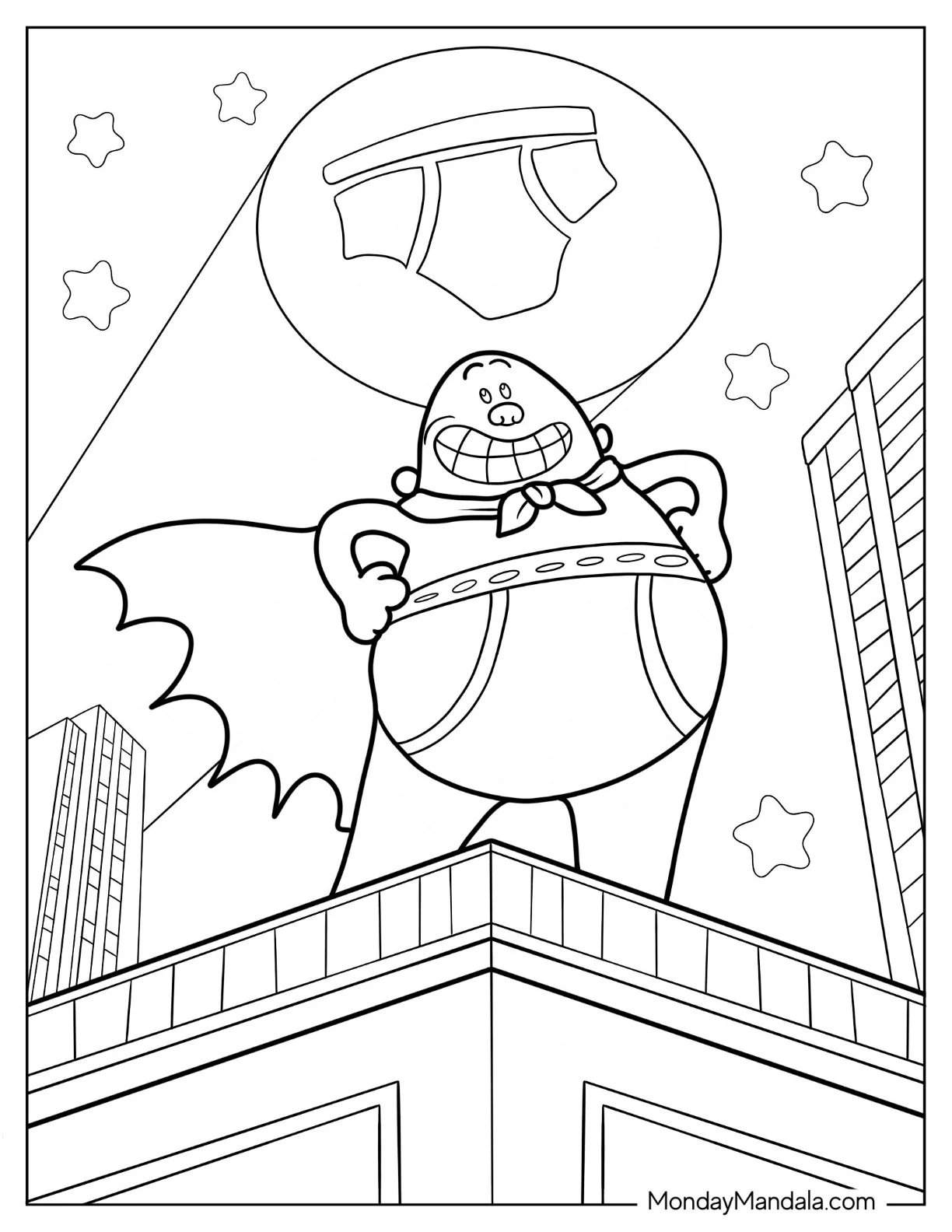 Captain Underpants Coloring Page Posing On Rooftop coloring page