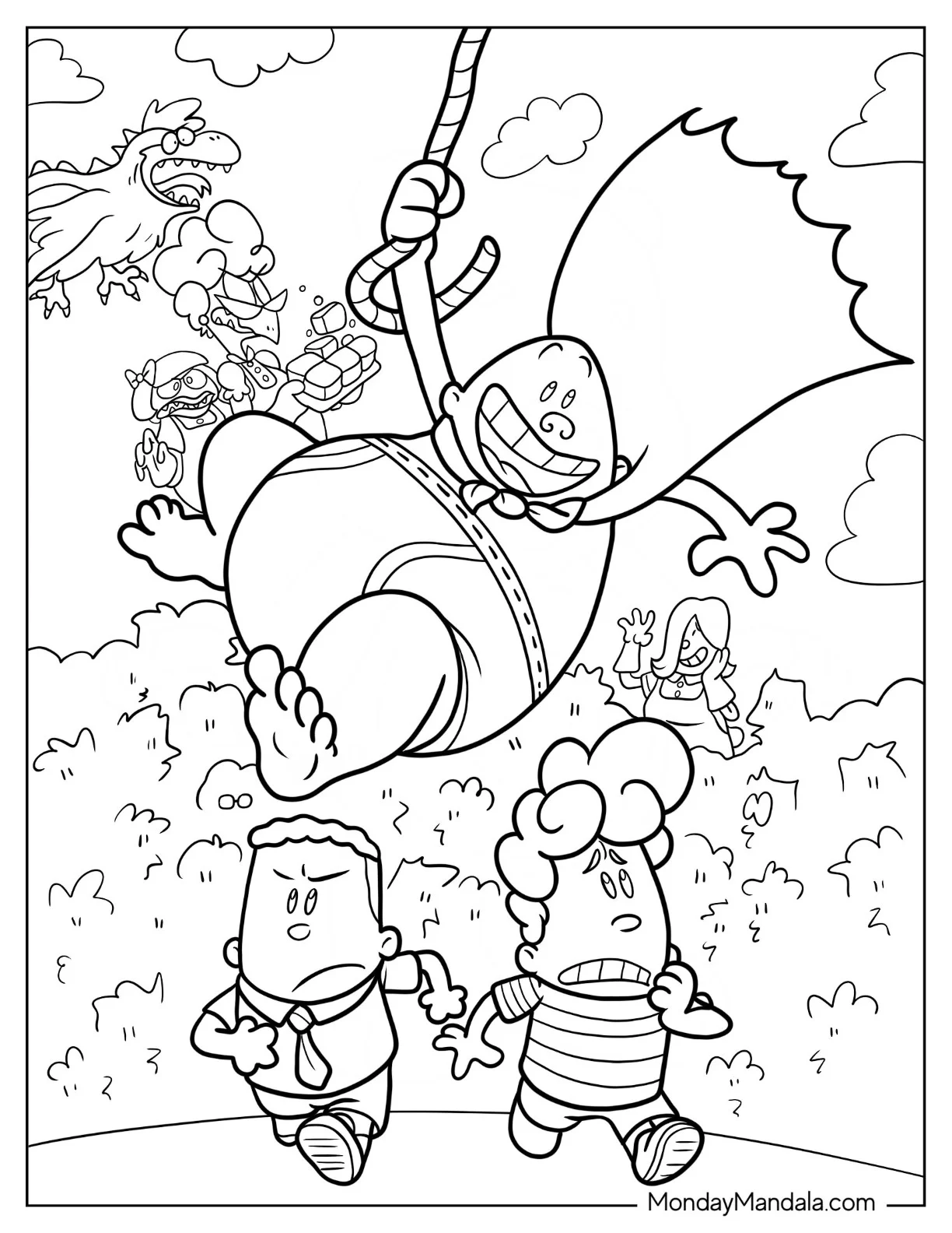 Captain Underpants Coloring Page Swinging From Rope coloring page